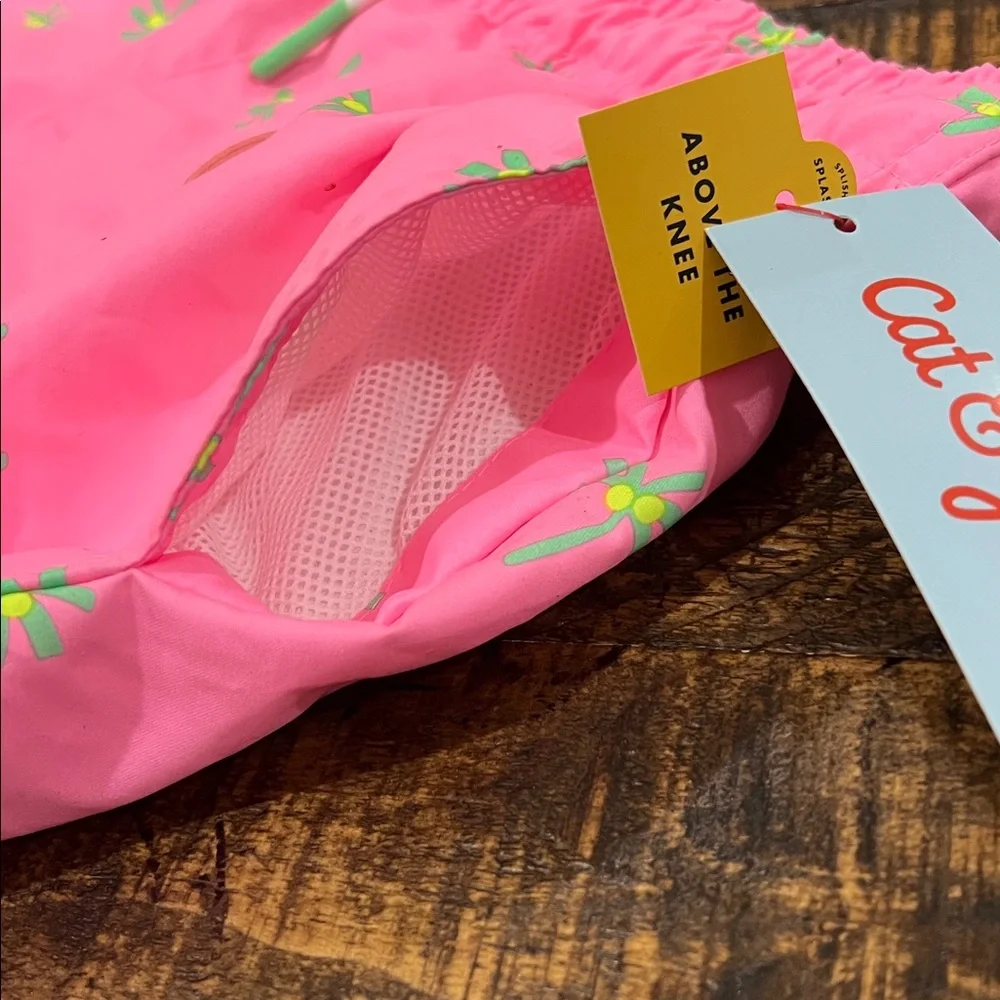 Cat & Jack Pink Shorts with Green Palm Print